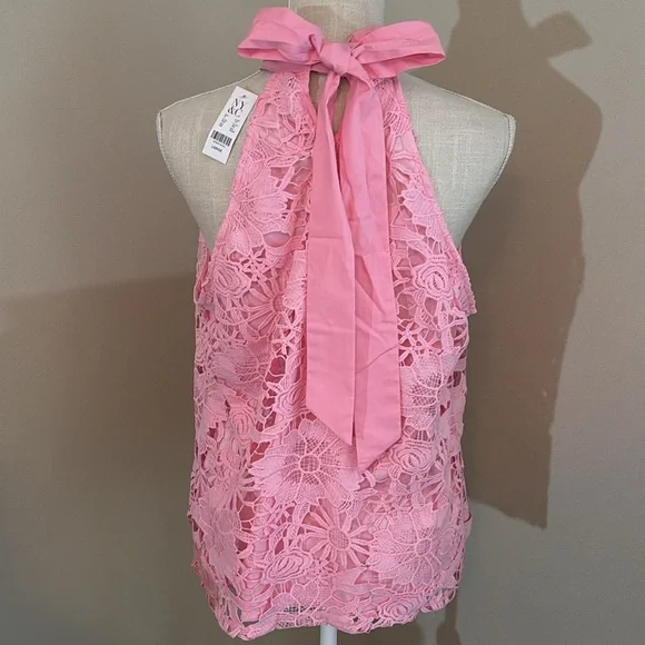 NY&Co Halter Neck Crochet Lace Bow Back Top - size large - NWT - Picture 5 of 12